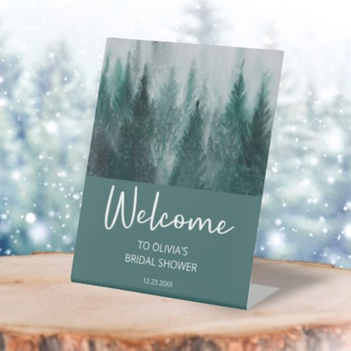 Pine Tree Forest Green Bridal Shower Welcome Pedestal Sign