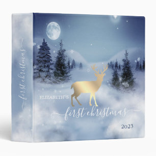 Pine Tree Forest,Landscape,Gold Reindeer 3 Ring Binder