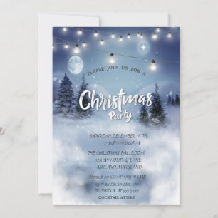 Pine Tree Forest,Landscape,Lights Christmas Party Invitation