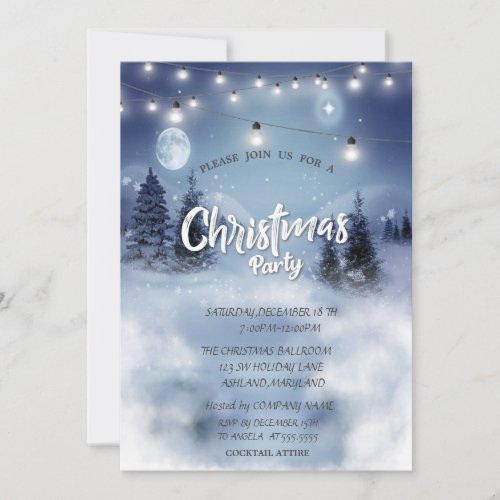 Pine Tree ForestLandscapeLights Christmas Party Invitation