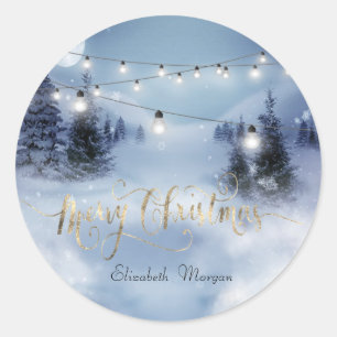 Pine Tree Forest,Landscape,String Lights Classic Round Sticker