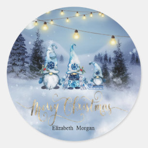 Pine Tree Forest,Landscape,String Lights Gnomes Classic Round Sticker