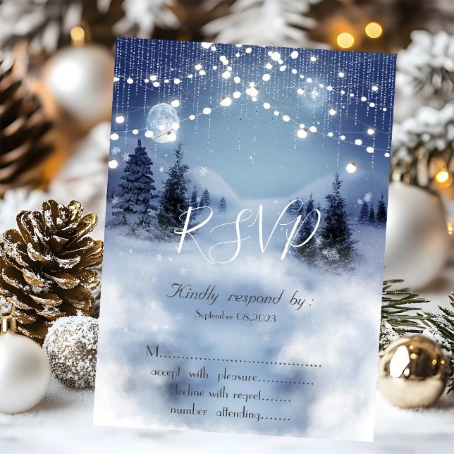 Pine Tree Forest,Landscape,String Lights RSVP Invitation (Creator Uploaded)