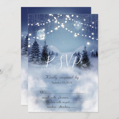 Pine Tree ForestLandscapeString Lights RSVP Invitation