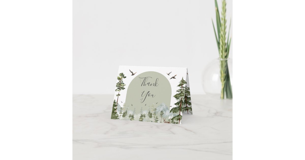 Pine Tree Forest Mountain Couple Shower Folded Thank You Card | Zazzle