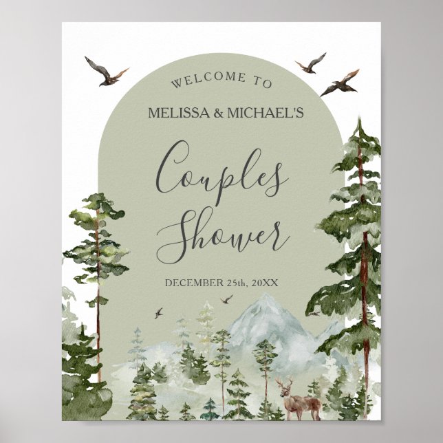 Pine Tree Forest Mountain Couple Shower Welcome Poster (Front)