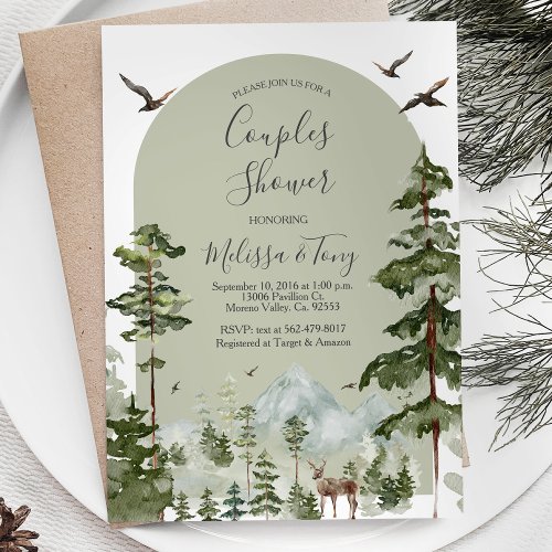 Pine Tree Forest Mountain Couple Shower Woodland Invitation