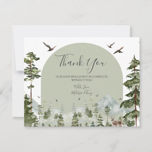 Pine Tree Forest Mountain Couple Shower Woodland Thank You Card (Front)