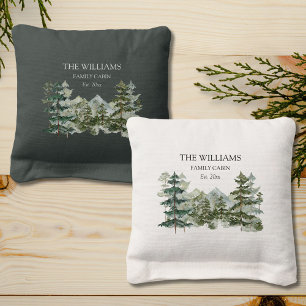 Pine Tree Forest & Mountain Nature Rustic Wood Cornhole Bags