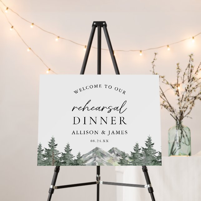 Pine Tree Forest Mountain Rehearsal Dinner Welcome Foam Board (In Situ (Stand))