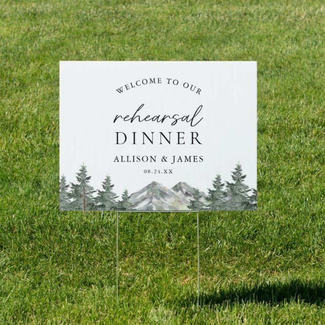 Pine Tree Forest Mountain Rehearsal Dinner Welcome Sign (Insitu)