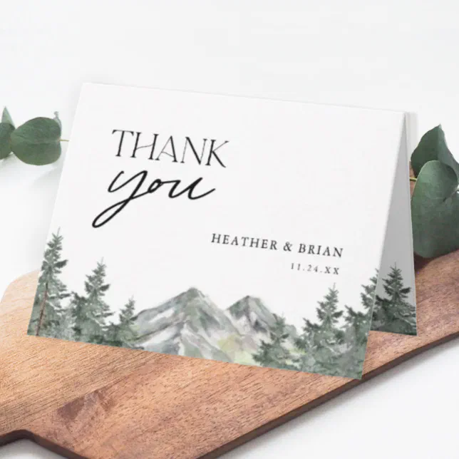 Pine Tree Forest Mountain Theme Wedding Thank You Card | Zazzle