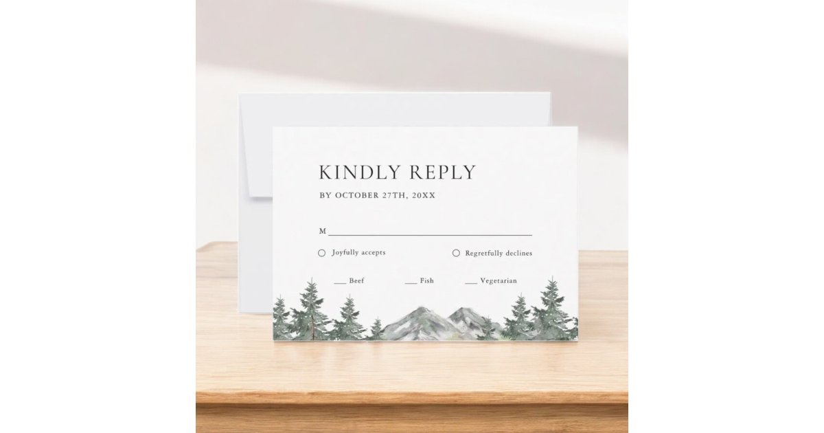 Pine Tree Forest Mountain Wedding RSVP Card | Zazzle