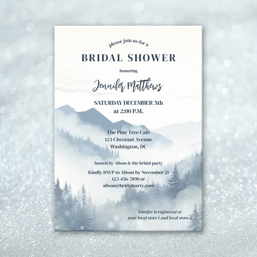 Pine Tree Forest Mountain Winter Bridal Shower  Invitation