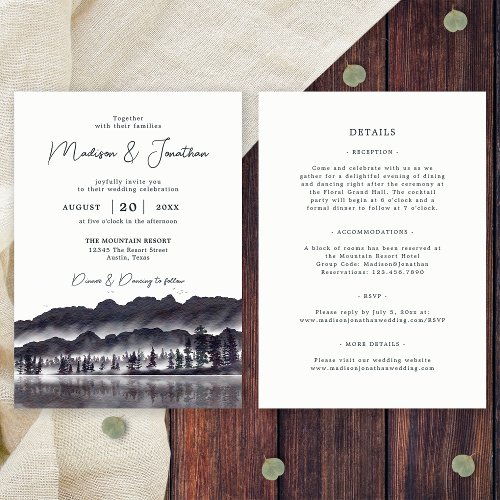 Pine Tree Forest Mountains All In One Wedding Invitation
