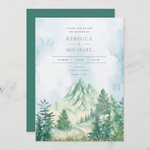 Pine Tree Forest Mountains Watercolor Invitation