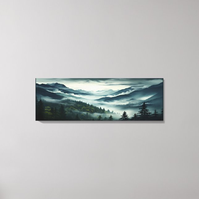 Pine Tree Forest on Mountain Misty Fog Covered Canvas Print (Front)