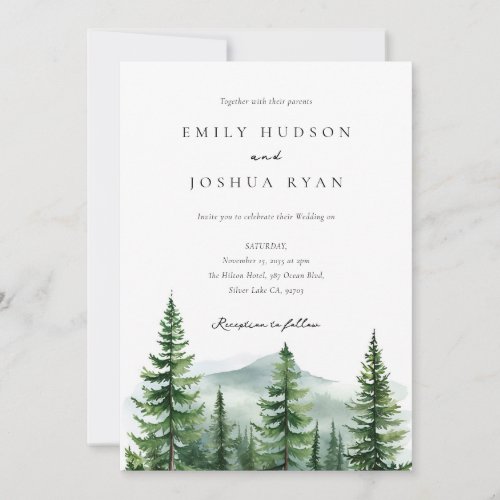 Pine Tree Forest QR Photo Wedding Invitation