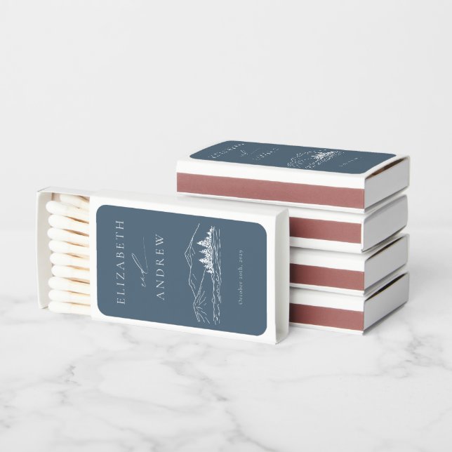 Pine Tree Forest Rustic Mountains Wedding  Matchboxes (Stacked)
