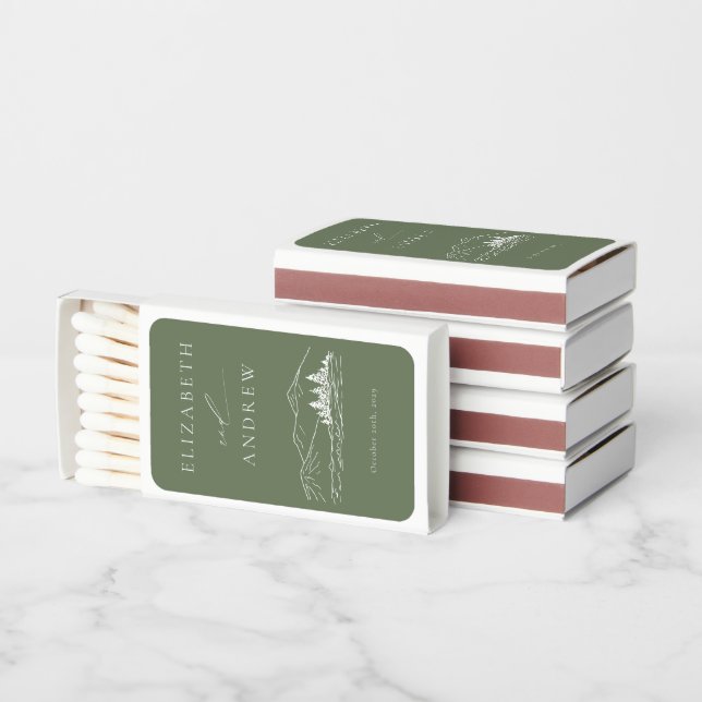 Pine Tree Forest Rustic Mountains Wedding  Matchboxes (Stacked)