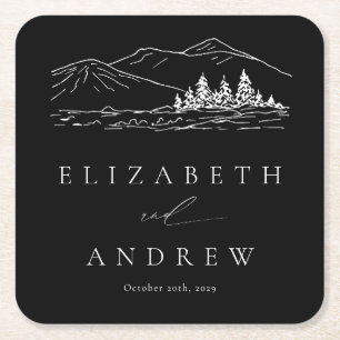 Pine Tree Forest Rustic Mountains Wedding Square Paper Coaster