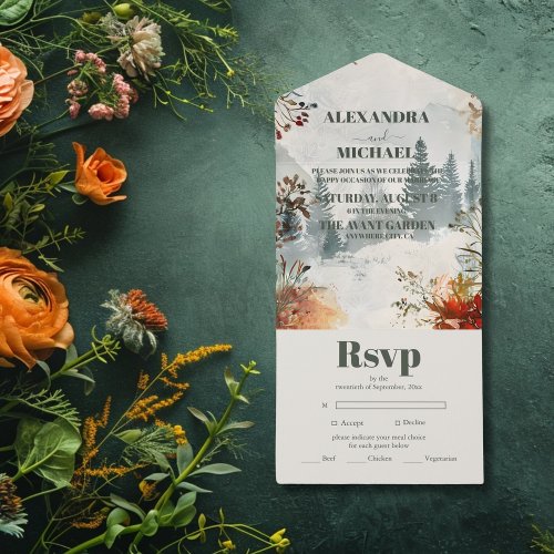Pine Tree Forest Rustic Themed Wedding All In One Invitation