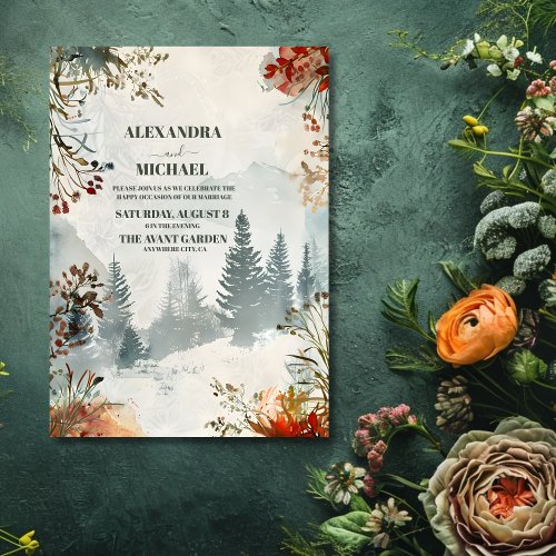 Pine Tree Forest Rustic Themed Wedding Invitation