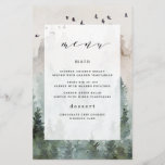 Pine Tree Forest Rustic Themed Wedding Menu Cards<br><div class="desc">Design features a woodsy evergreen pine tree watercolor background with painted birds at the top. Design also features a modern typography layout with elegant fonts. You can fully customize this menu to your own font choices, sizes, colors and more or use the preset template. You can also move around text...</div>