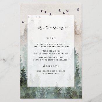 Pine Tree Forest Rustic Themed Wedding Menu Cards by RusticWeddings at Zazzle