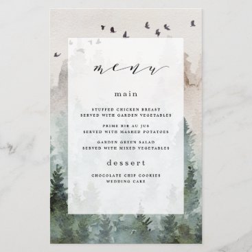 Pine Tree Forest Rustic Themed Wedding Menu Cards