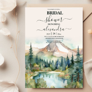 Pine Tree Forest Rustic Watercolor Themed Bridal Invitation