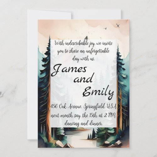 Pine Tree Forest Rustic Watercolor Themed Wedding Holiday Card