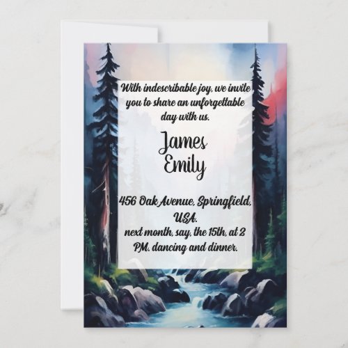 Pine Tree Forest Rustic Watercolor Themed Wedding Invitation