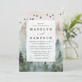 Pine Tree Forest Rustic Watercolor Themed Wedding Invitation (Standing Front)