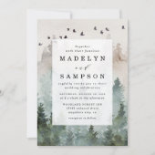 Pine Tree Forest Rustic Watercolor Themed Wedding Invitation (Front)