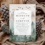 Pine Tree Forest Rustic Watercolor Themed Wedding Invitation<br><div class="desc">Design features a woodsy evergreen pine tree watercolor background with painted birds at the top. Design also features a modern typography layout with elegant fonts. Back features a dark or hunter green printed watercolor wash/splash design to compliment the front. View the matching collection on this page to find coordinating items...</div>