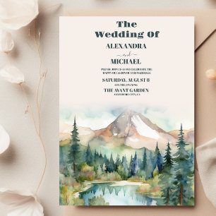 Pine Tree Forest Rustic Watercolor Themed Wedding Invitation