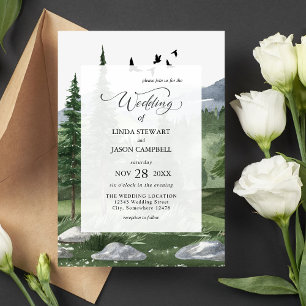 Pine Tree Forest Rustic Watercolor Themed Wedding  Invitation