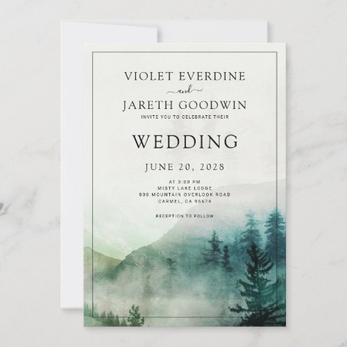 Pine Tree Forest Rustic Watercolor Themed Wedding  Invitation