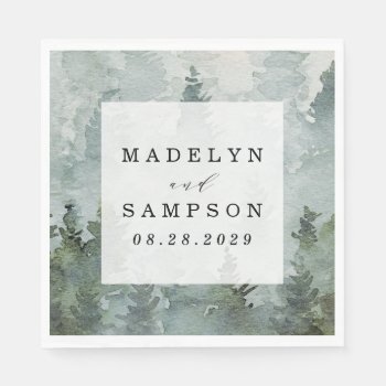 Pine Tree Forest Rustic Watercolor Themed Wedding Napkins by RusticWeddings at Zazzle