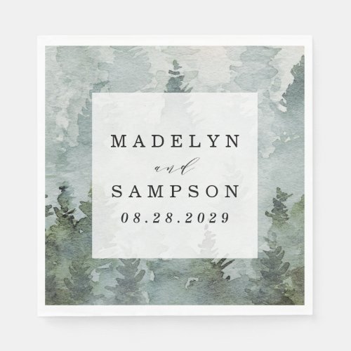 Pine Tree Forest Rustic Watercolor Themed Wedding Napkins
