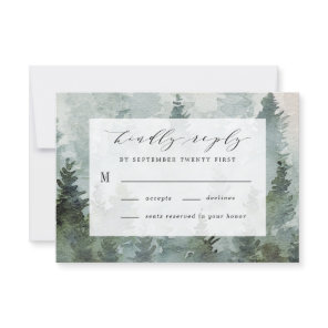 Pine Tree Forest Rustic Watercolor Themed Wedding RSVP Card