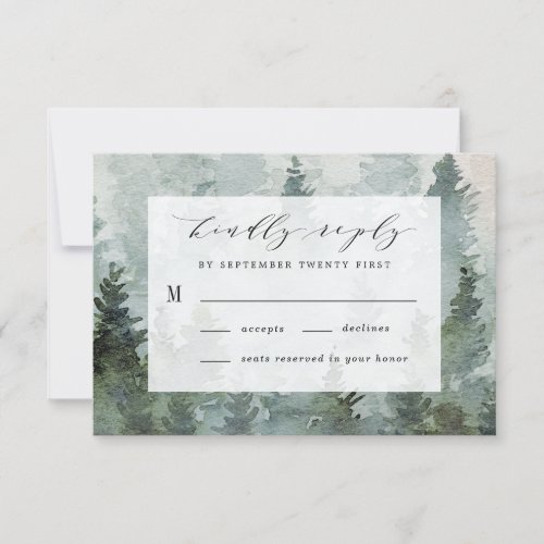 Pine Tree Forest Rustic Watercolor Themed Wedding RSVP Card