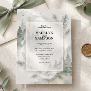 Pine Tree Forest Rustic Watercolor Themed Wedding Thank You Card