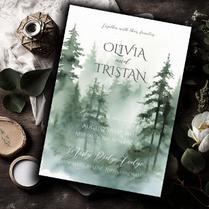 Pine Tree Forest Rustic Watercolor Wedding Invitation