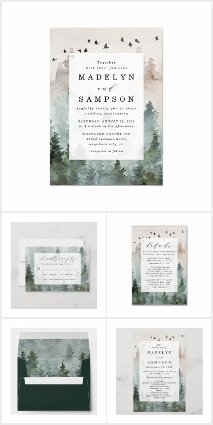 Pine Tree Forest Rustic Wedding Invitations Set