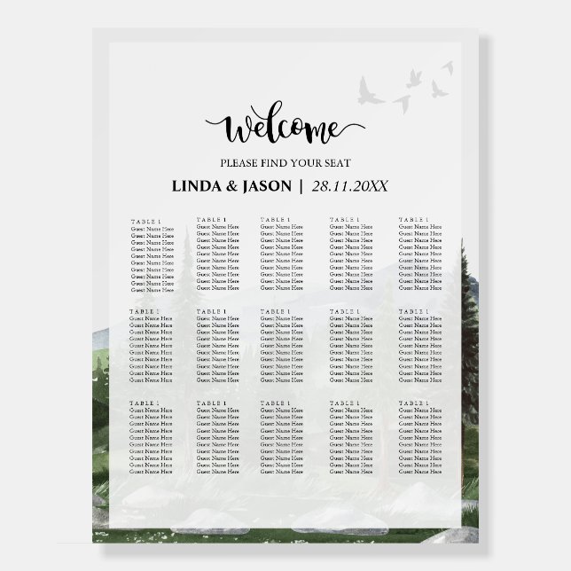 Pine Tree Forest Themed Wedding Seating Chart Foam Board (Front)