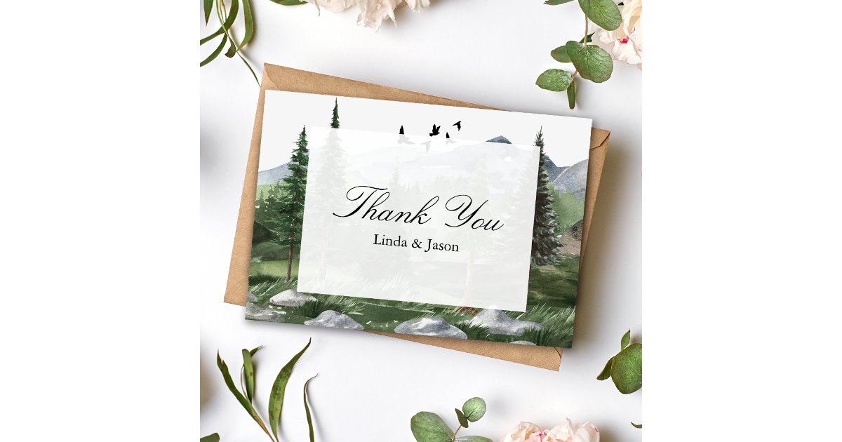 Pine Tree Forest Themed Wedding Thank You Cards | Zazzle