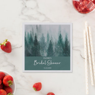 Pine Tree Forest Watercolor Green Bridal Shower  Napkins