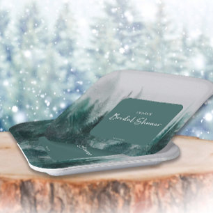 Pine Tree Forest Watercolor Green Bridal Shower  Paper Plates